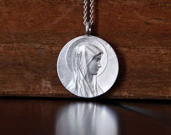 Collier Gracieux Sainte-Marie en argent sterling, Collier en argent sterling, Médaille en argent sterling, Collier religieux