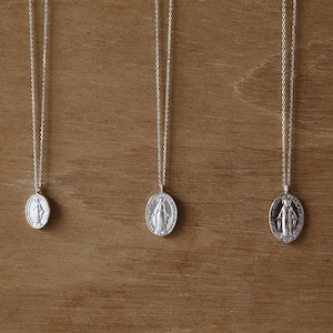 Sterling Silver Maria Miraculous Medal Necklace, Religious Necklace, Mary Mother of God Medal
