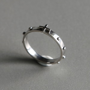 Holy-Cross Rosary Ring, Sterling Silver Catholic Rosary Ring, Simple Cross Rosary Ring, Modern Rosary Ring, Rosario