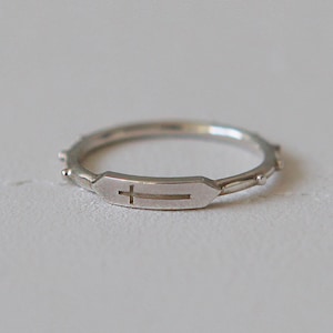 Hexagon Parma Cross Silver Rosary Ring, Sterling Silver Rosary Ring, Simple Religious Ring, Rosario, Symbol of Christ, Couple Ring
