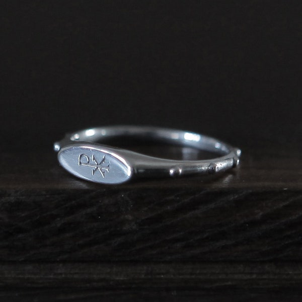 Prisca Rosenkranz Ring, Chi Rho Ring, X Rosenkranz Ring, Sterling Silber Rosenkranz Ring, religiöser Ring, Rosario, Symbol Christi, Paar Ring