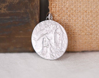 Sterling Silver Lady of Lourdes Necklace, Sterling Silver Necklace, Sterling Silver Medal, Religious Necklace