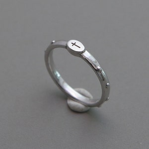 Cross Logos Rosary Ring, Platinum PT950 Cross Rosary Ring, Platinum Cross Rosary Ring, Modern cross ring, Rosario ring, Rosario