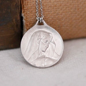 Sterling Silver Bella María Necklace, Sterling Silver Necklace, Sterling Silver Medal, Religious Necklace image 1