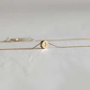 Round Cross Necklace, Simple Cross Necklace, 14K, 18K Gold Cross Necklace, Dainty, simple necklace, Gold Necklace