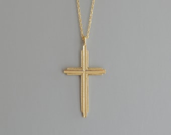 Caritas Cross Necklace, 14K,18K Gold Cross Pendant,Gold Cross Pendant, Handmade Cross Pendant