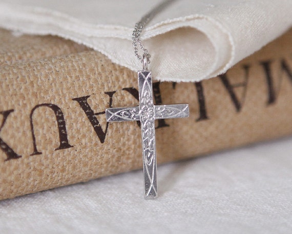 Rose Cross Necklace Sterling Silver Cross Necklace Sterling