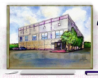 The Office Posters - Pam Beesly Office Building Watercolor Painting Poster Dunder  Mifflin Paper Company Inc. Gift Poster RB1801