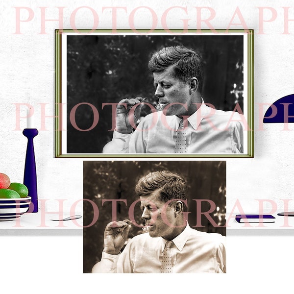 John Kennedy raucht JFK US Präsident Sonderpreis Seltene Schwarz Weiß oder Sepia Feinfotoreproduktion Wählen Sie Größe Wandkunst. ref 8192