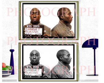 Tupac Shakur rap star  New York State at Correctional Services March 1995 mug shot  mugshot print choose size Black  White Color  Photo  m19