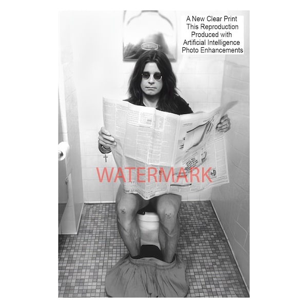 Ozzy Osbourne on a Toilet Bathroom Ozzy Knee tattoo Print Comedy Happy Scene  Funny . A New Clear AI  Photo Reproduction Black White b54