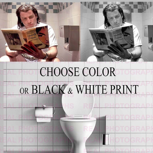 Pulp Fiction Vincent Vega John Travolta Bathroom Funny  Bathroom Comedy Toilet Scene  A Clear AI Photo Reproduction Color Black White B5