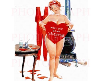 Hilda Pinup Will You Be My Valentine Sexy Man?Remastered Pin-up Prime Reproduction Lovely Vintage illustration of  Duane Bryers Pin Up H109