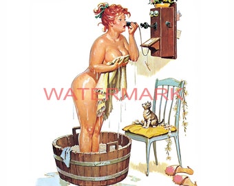 Hilda Iam Wet Wait. Pinup Girl Duane Bryers Photo Print. Vintage Pin-up  A Clear Artificial intelligence Photo Reproduction   ref 9.1