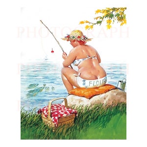 Hilda Pinup Fishing still i cant catch a thing Lovely illustration of a Duane Bryers Canvas Remastered Vintage Pin-up Prime Reproduction H27