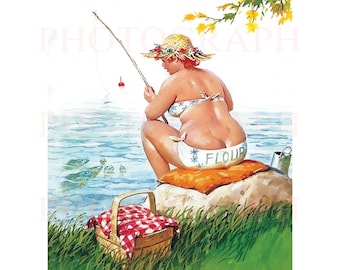 Hilda Pinup Fishing still i cant catch a thing Lovely illustration of a Duane Bryers Canvas Remastered Vintage Pin-up Prime Reproduction H27