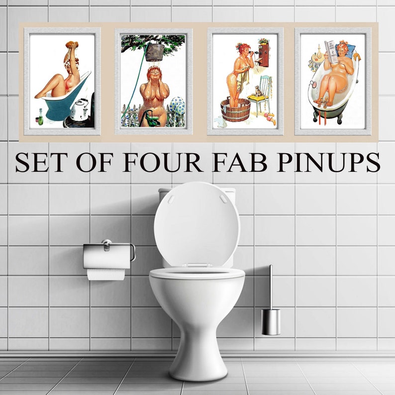 Hilda Bathroom Set of Four Fab Pinup Girl  Remastered  Pin-up Prime Reproduction of a  Duane Bryers  Canvas choose size 10x8 7x5 6x4.. 9100 