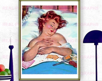 HildaSleeping  Photo Print. Pinup Girl Duane Bryers   Remastered Vintage Pin-up Prime Reproduction illustration of a Canvas.  ref 9.73