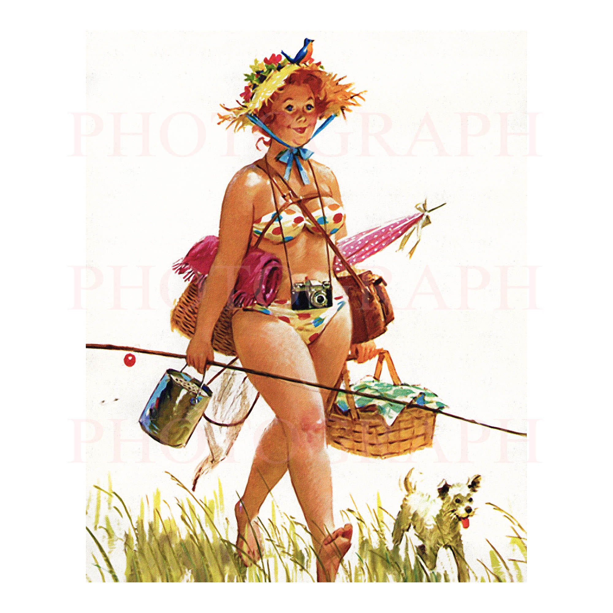 Hilda Pinup Girl. Gone Fishing , Lovely Remastered Vintage Pin-up