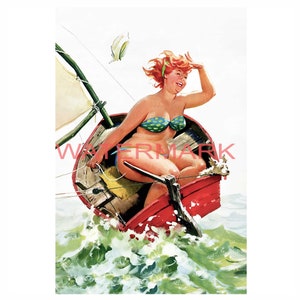 Hilda Sailing  New Reproduction Photo Print. Pinup Girl  Remastered Vintage Pin-up Prime  illustration of a  Duane Bryers  Canvas.  9.65