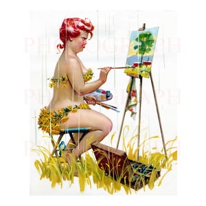 Hilda Pinup The Artist in the Rain Remastered Voluptuous Pin-up Prime Reproduction Lovely Vintage illustration of  Duane Bryers Pin Up  H1