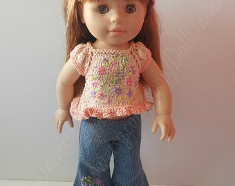 OOAK T-shirt with Denim pants with embroidery for Paola Reina Soy Tu  40-42 cm / 16-17 inch dolls/Sasha doll 16