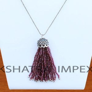 natuurlijke rode granaat lange kwast zilveren ketting, natuurlijke granaat micro faceted spacer 2mm kraal kwastje hanger, dieprode kleur edelsteen sieraden