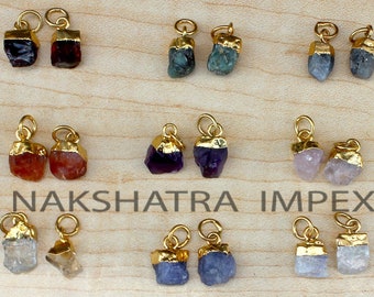 SALE |Raw Birthstone Freeform Pendant-Personalized Birthstone Charms-Crystal Rough Electroplated DIY Jewelry-Customized Gold Plated Gemstone