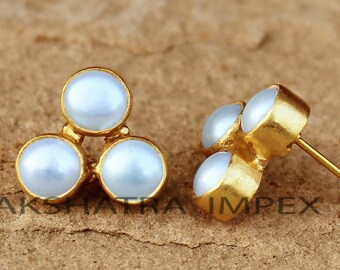 Pendientes de perlas naturales, pendientes de perlas de agua dulce, pendiente de poste de perla delicada, arete de perla polaca dorada de 18 quilates pendientes de boda