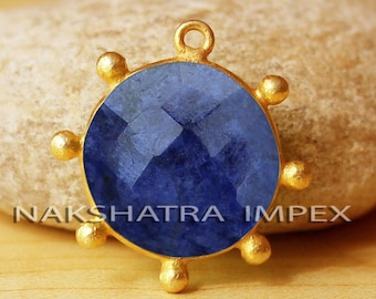 Natuurlijke lapis lazuli ronde briolette messing setting vergulde hanger met 7 tri-dot bezel.