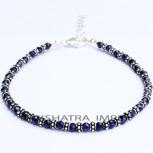 Lapislazuli Armband, zierliches Verstellbares Lapis Perlenarmband- Marine Blau Rund Facettierter Stein Schmuck - Natürliche Angst linderung Balancierendes Band
