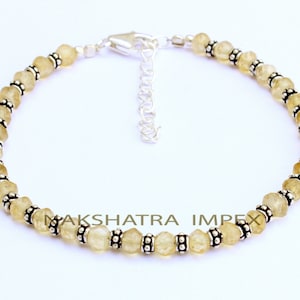 Yellow Citrine Bracelet. Natural Citrine Antique Bracelets. Citrine Dainty Gemstone Beaded Bracelet. 925 Silver Bracelet November Birthstone