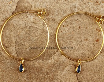 Silver Labradorite Hoop Earrings, Black Moonstone Dangle, 925 Silver Earwire