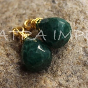 Natural Gemstone Dyed Green Emerald Drops Briolette 925 Sterling Silver Gold Plated Wire Wrapped Pendant- GOOD QLT Emerald Beads Top Drilled