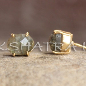 Labradorite 8x10mm Oval Faceted Vermeil Claw Stud Earrings