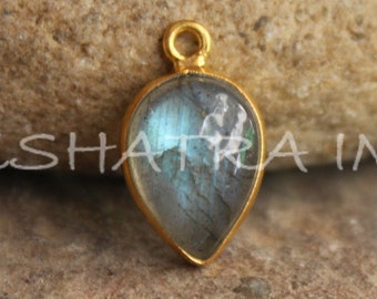 Encantos de pera de labradorita, eslabones de collar de labradorita de destello azul, hallazgos de joyería para hombres, regalo para él, colgante de collet de plata pequeña de piedra preciosa real