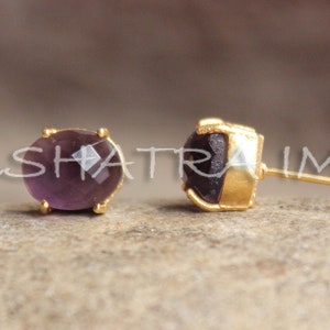 Amethyst Quartz 8x10mm Oval Faceted Vermeil Claw Stud Earrings