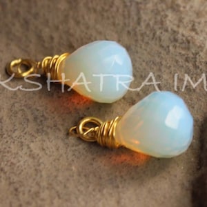 Opalite Quartz Drops Briolette 925 Sterling Silver Gold Plated Wire Wrapped Pendant, Adorable Hand Crafted Bell Shaped Slowpoke Holiday gift
