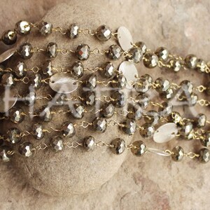 1 Fuß natürliche Pyrit 3-4 mm Rondelle facettierten Perlen Gold plattiert Rosenkranz Kette mit Münze Metallteile