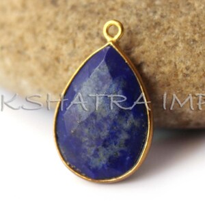 Natural Lapis Lazuli 22x31mm Pear Briolette 925 Sterling Silver Gold Plated Bezel Pendant