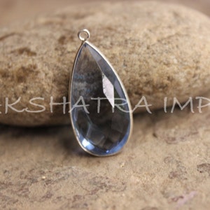 Sky Blue Hydro Quartz 15x30mm Pear Briolette 925 Sterling Silver Plated Bezel Pendant