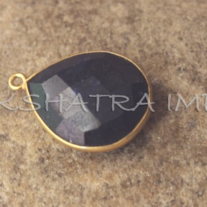 Dyed Blue Sapphire Quartz 16x20mm Pear Briolette 925 Sterling Silver Gold Plated Bezel Pendant