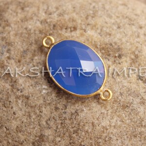 Blue Onyx 12x16mm Oval Briolette 925 Sterling Silver Gold Plated Bezel Connector