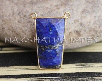 Lapis Lazuli 15x26mm Trapézio Briolette Conector de moldura banhada a ouro em prata esterlina 925