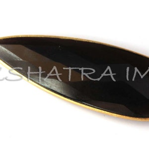 Natural Smokey Quartz 16x50mm Pear Briolette 925 Sterling Silver Gold Plated Bezel Pendant