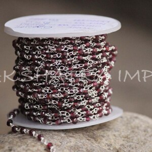 1 Foot Red Garnet 3-4mm Roundel Faceted Silver Plated Beaded Gemstone Chain