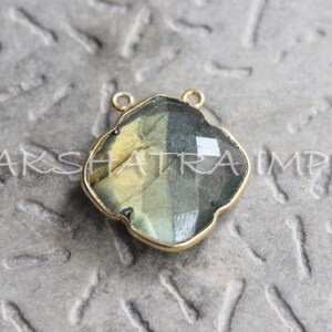 Labradorite naturale 20mm Clover Briolette 925 in argento placcato oro due Loop ciondolo
