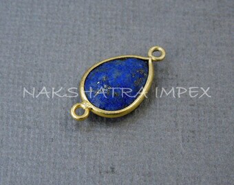 Conector de moldura banhada a ouro azul lápis-lazúli 8x12mm pêra briolette prata esterlina 925