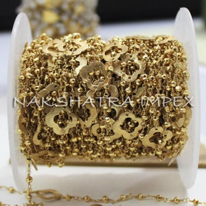 1 Fuß goldenen Pyrit 3-4mm Roundel facettierten Perlen Gold plattiert Rosenkranz Kette mit Kleeblatt