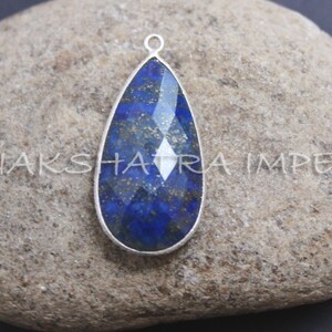 Lapis Lazuli 15x30mm Pear Briolette 925 Sterling Silver Plated Textured Bezel Pendant